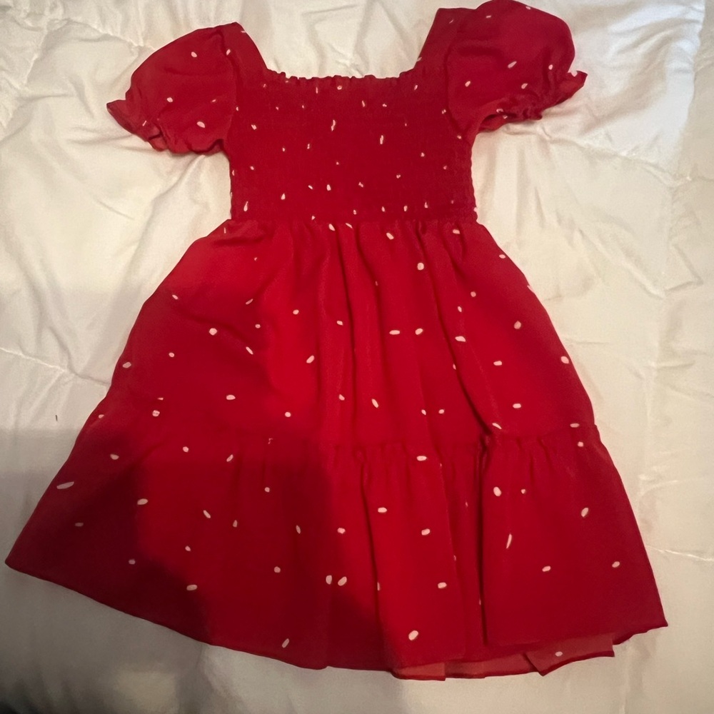 SHEIN Red Smocked Dress with White Dots